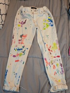 Ralph Lauren White Skinny Jeans with Colorful Paint-Splatter